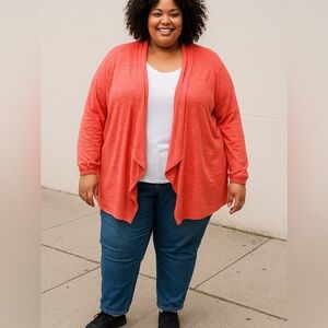 Lane Bryant Flyaway Front Summer Fall Jacket Wrap Coral Color Size 26/28